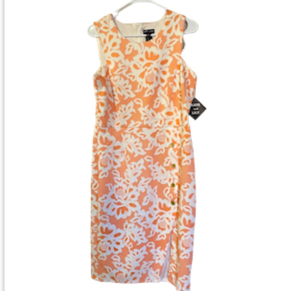 KATE and LILY FLORAL MIDI DRESS COLOR PEACH & WHITE SIZE 14